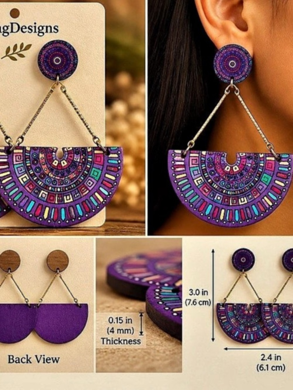 LaingDesigns Boho Geometric Statement Earrings